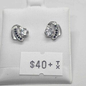 Black CZ Sterling Silver 925 Earrings – Classic Elegant Pair